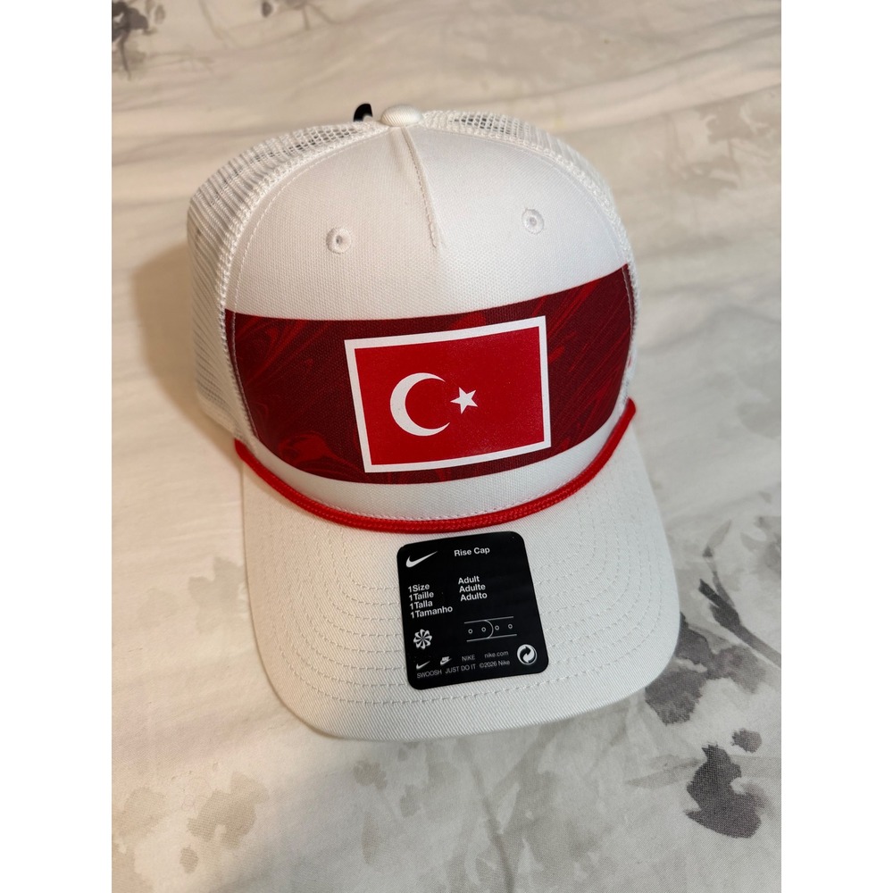 Nike Turkey Soccer WC26 Rise Visor Rope AOP Trucker Hat White Red 23107606-990